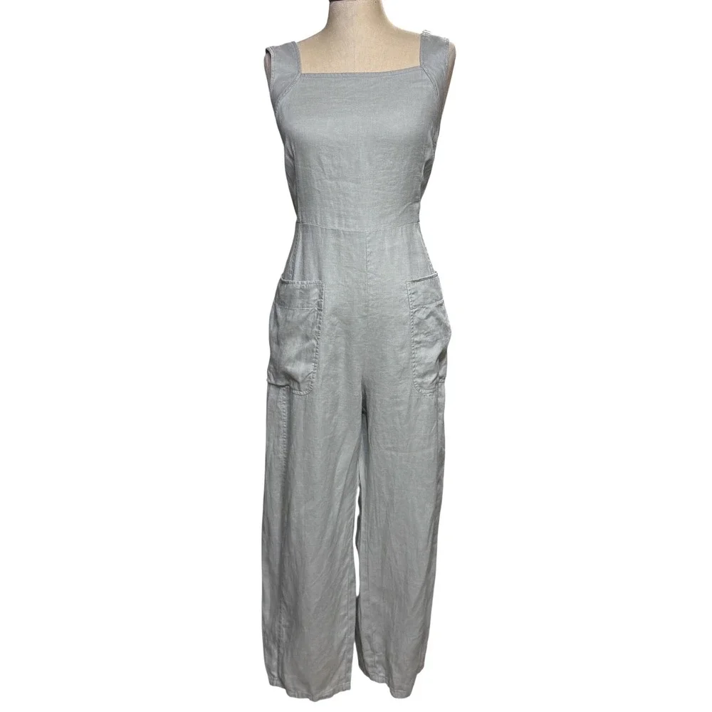 Everlane 4 Flax Linen Wide Leg Jumpsuit Pastel Mint Summer Minimalist Granola